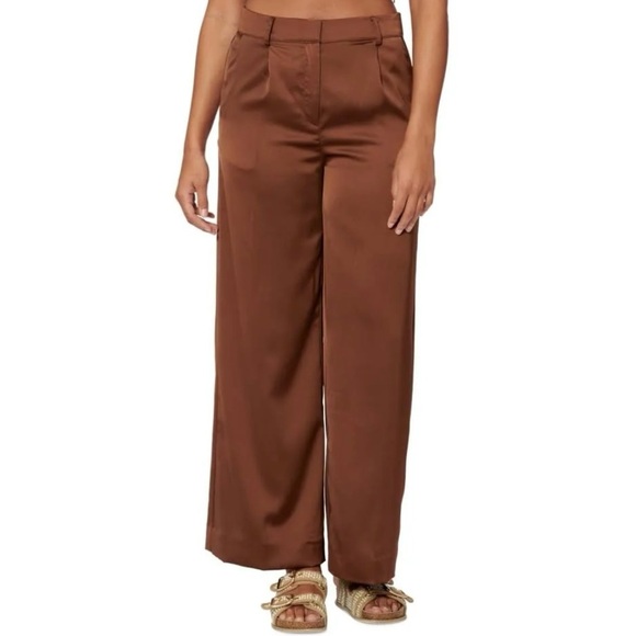 NWT Sofia Richie X Bar III Brown Satin High Rise Wide-Leg Pants - Size 4 - Picture 1 of 11